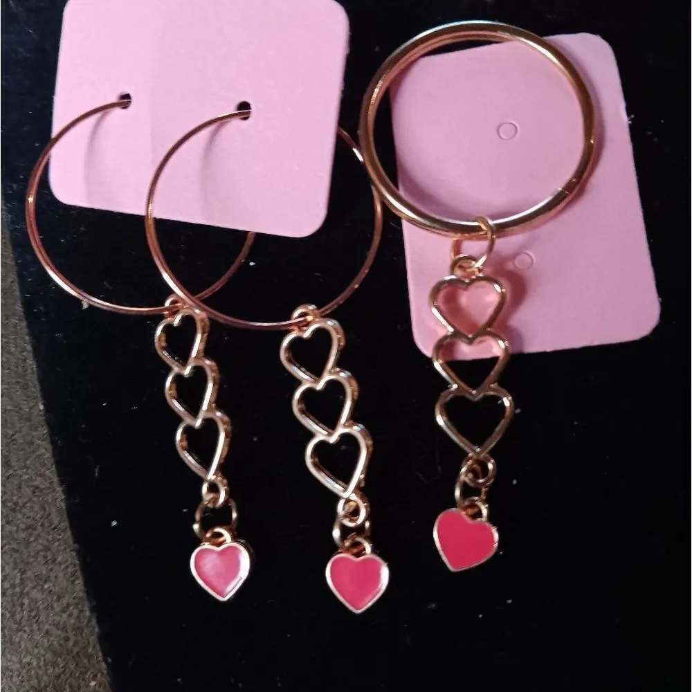 Handmade Gold Triple Heart Earrings